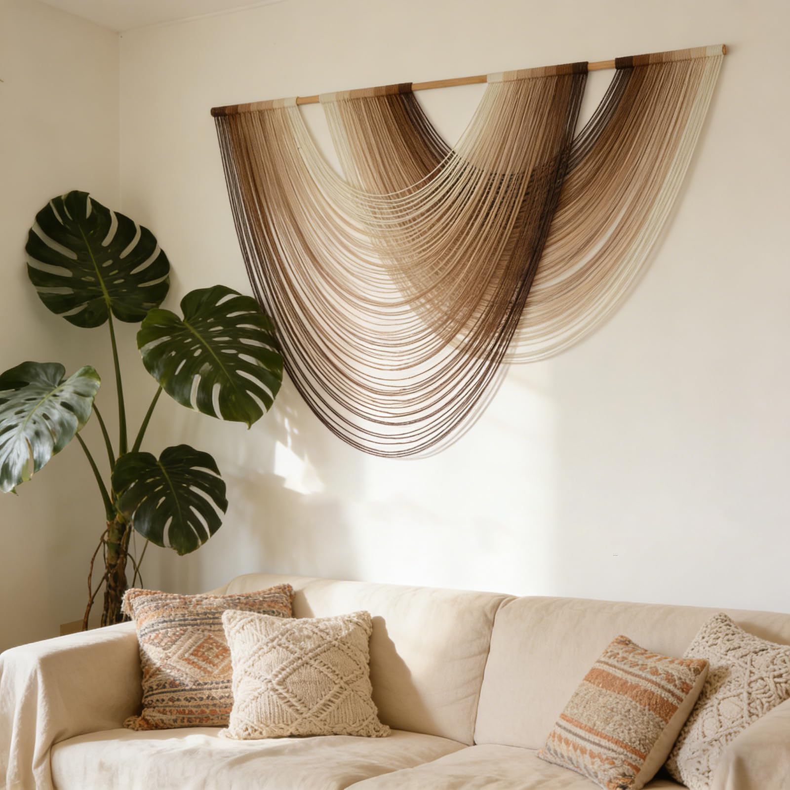 LISRRZHEN Large Macrame Wall Hanging - Boho Nordic Geometric Woven Tapestry, Handcrafted Cotton Wall Decor for Living Room Bedroom Entryway Apartment