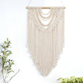 LOMOHOO Macrame Wall Hanging Boho Handmade Geometric Woven Tapestry Bohemian Wall Art Decor with Chic Wooden Beads Home Decor for Bedroom Living Room Apartment Dorm Gallery Wedding 16.5"x30"