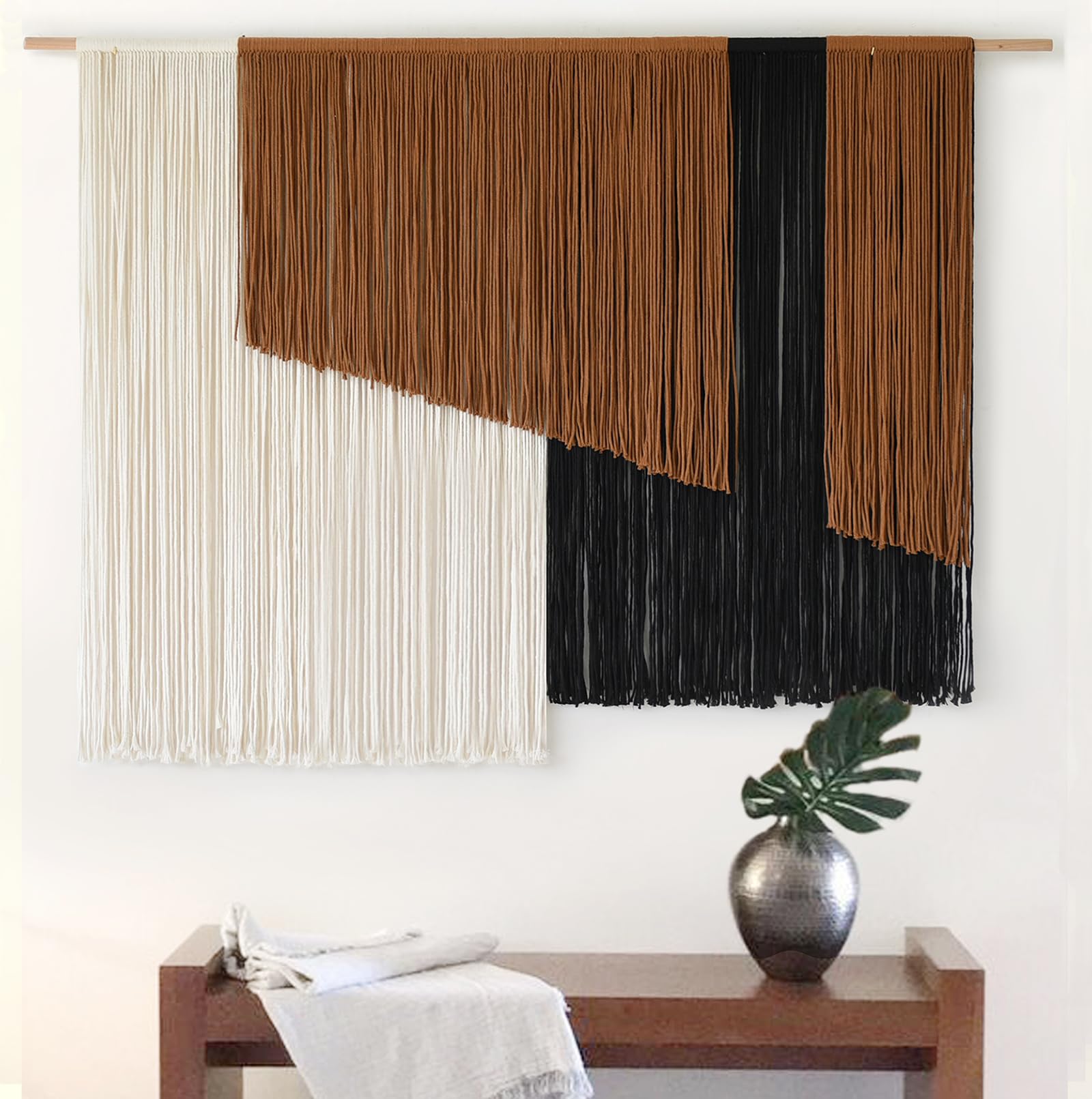 Jakalin Macrame Wall Hanging White Beads Boho Wall Decor for Living Room Bedroom or Nursery Texture Yarn Wall Art 57" W × 43" L