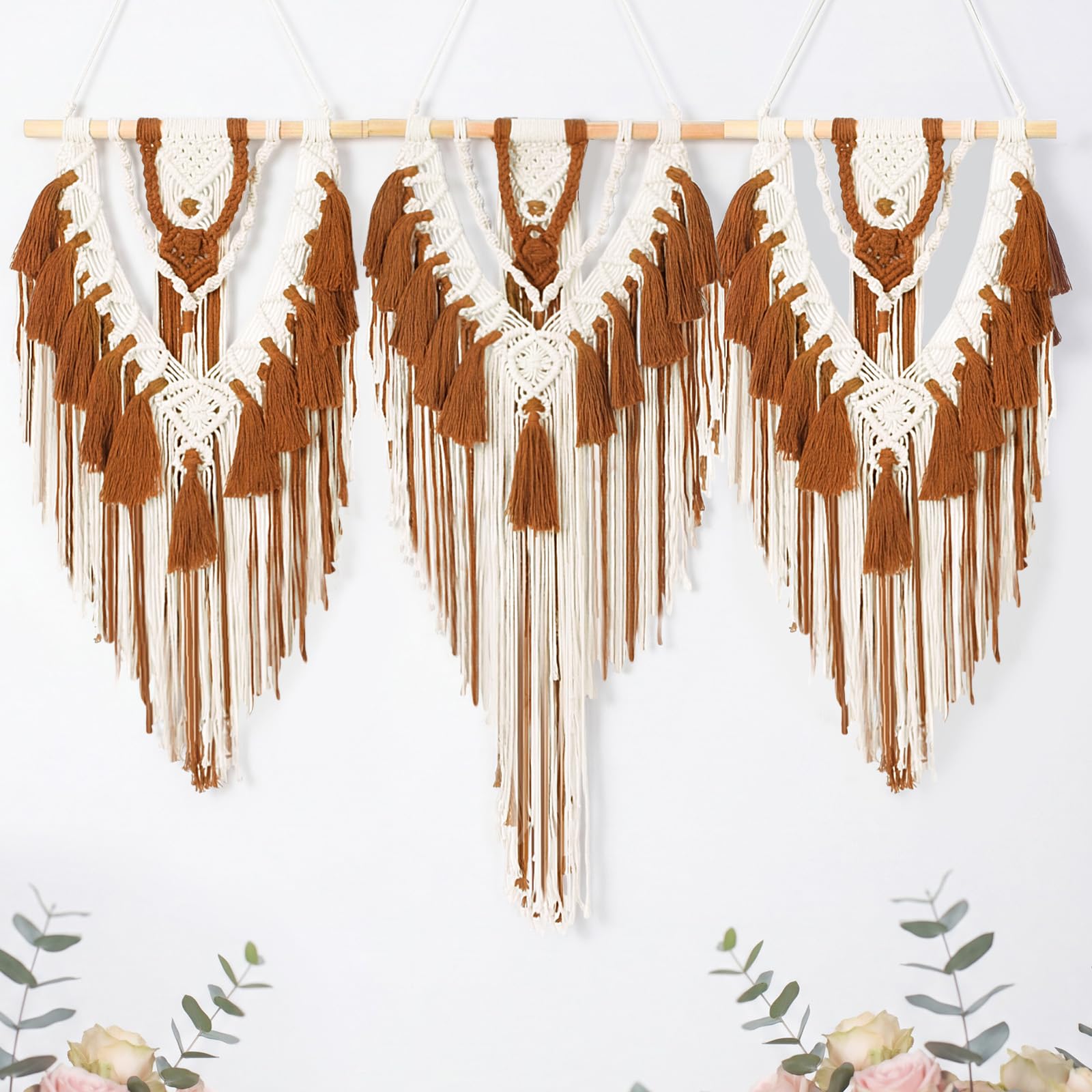 Fiwochic Large Boho Macrame Wall Hanging Wall Decor Bohemian Woven Handmade Tapestry with Tassel Artwork for Decorating Bedroom Living Room Apartment Nursery, 43 x 35 Inches(Green)