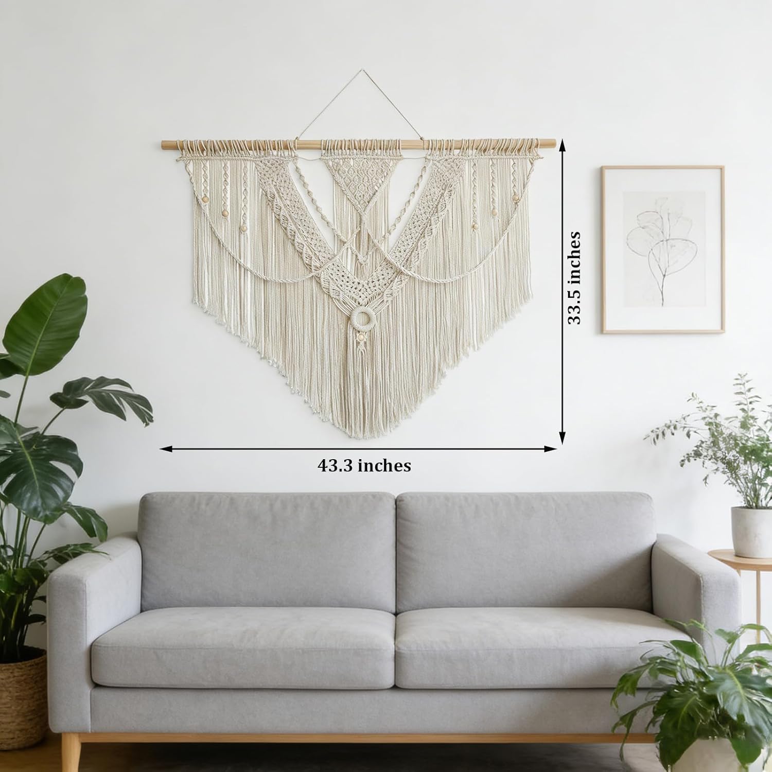 LISRRZHEN Large Macrame Wall Hanging - Boho Nordic Geometric Woven Tapestry, Handcrafted Cotton Wall Decor for Living Room Bedroom Entryway Apartment