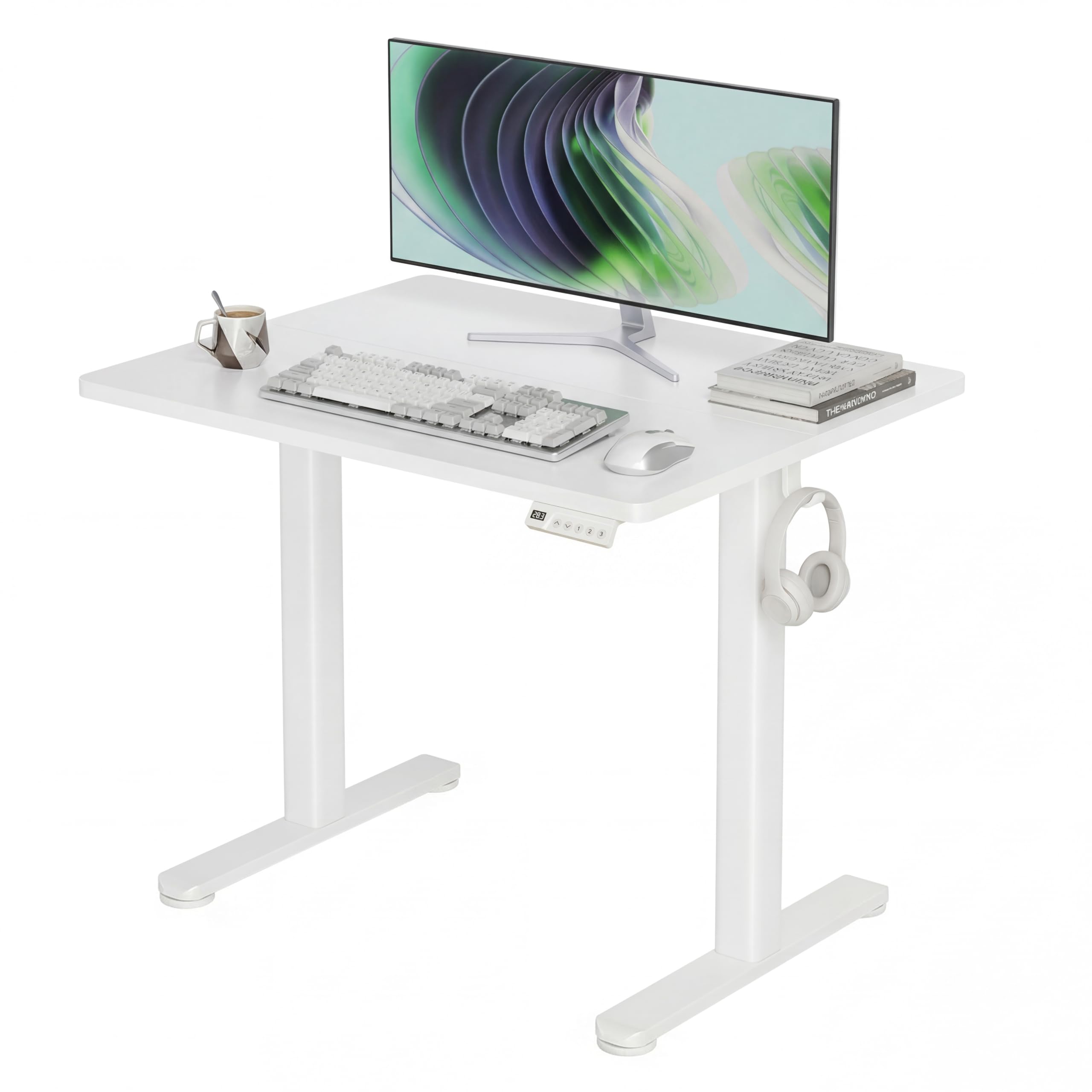 Claiks Electric Standing Desk, Adjustable Height Stand up Desk, 24x48 Inches Sit Stand Home Office Desk with Splice Board, Black Frame/Rustic Brown Top