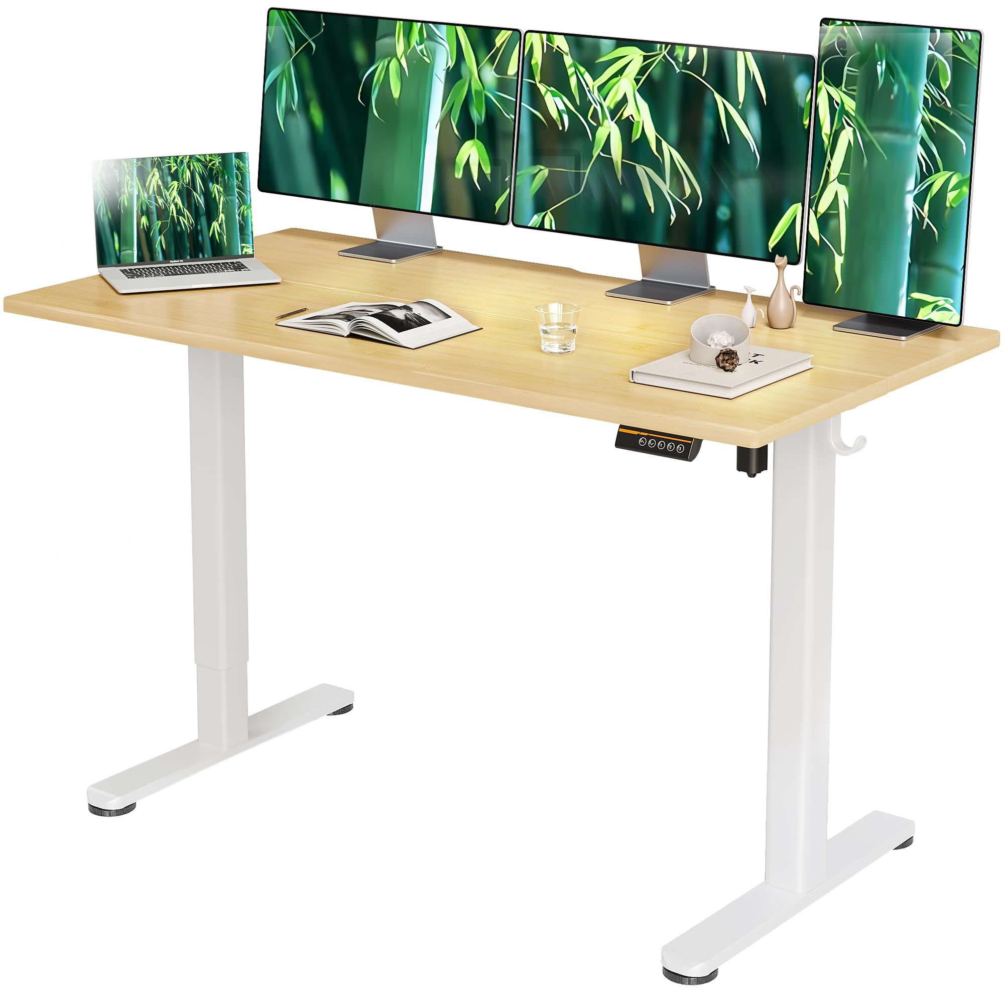 Claiks Electric Standing Desk, Adjustable Height Stand up Desk, 24x48 Inches Sit Stand Home Office Desk with Splice Board, Black Frame/Rustic Brown Top
