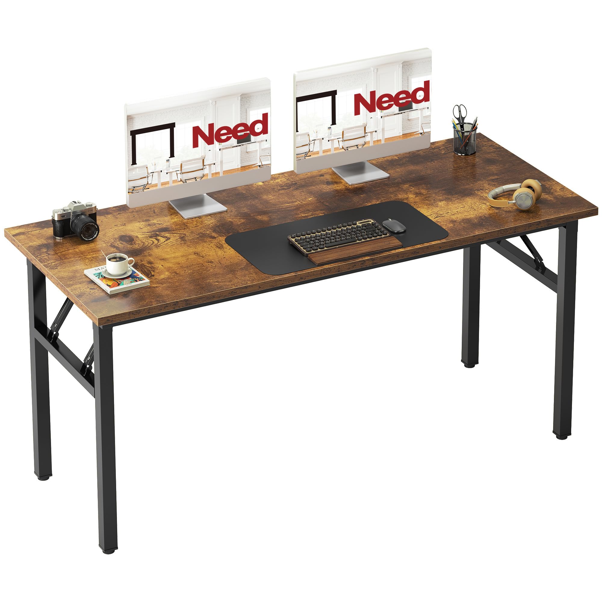 Need Office Computer Desk - 47.2L Sturdy and Heavy Duty Folding Laptop Table,Writing Table/Home Office Desk/Sewing Table,No Assembly Required (Teak Color) AC5BB12060