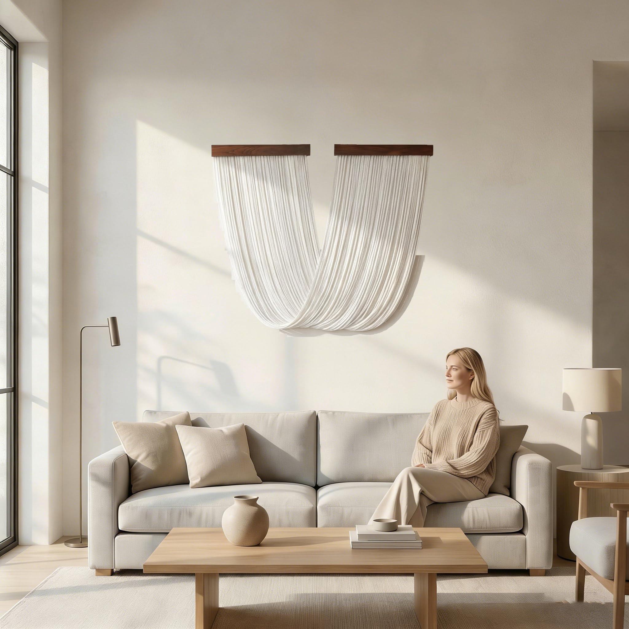 LISRRZHEN Large Macrame Wall Hanging - Boho Nordic Geometric Woven Tapestry, Handcrafted Cotton Wall Decor for Living Room Bedroom Entryway Apartment