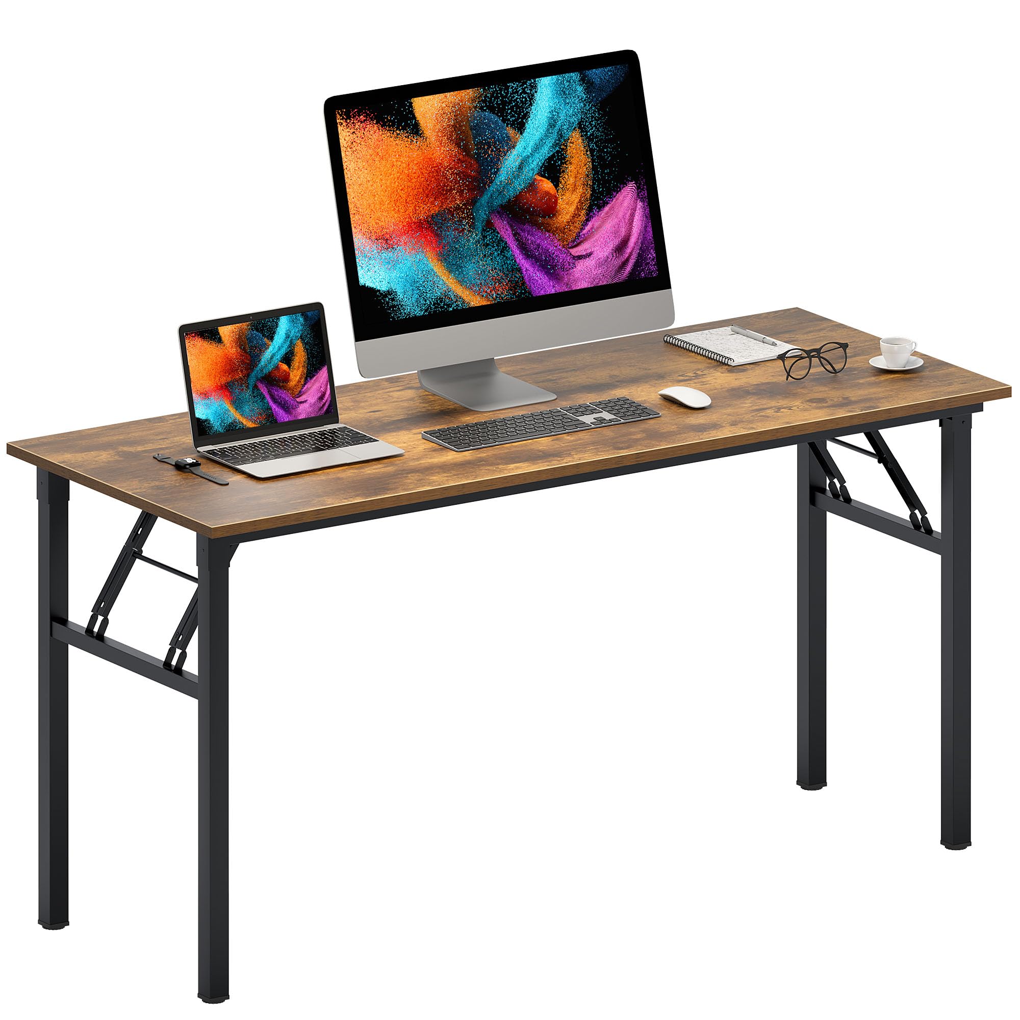 Need Office Computer Desk - 47.2L Sturdy and Heavy Duty Folding Laptop Table,Writing Table/Home Office Desk/Sewing Table,No Assembly Required (Teak Color) AC5BB12060