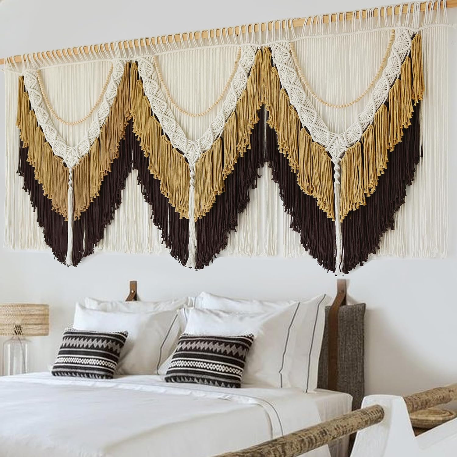 IOWER Macrame Wall Decor 75" W x 35" L Extra Large Macrame Wall Hanging Craftsmanship Boho Wall Decor