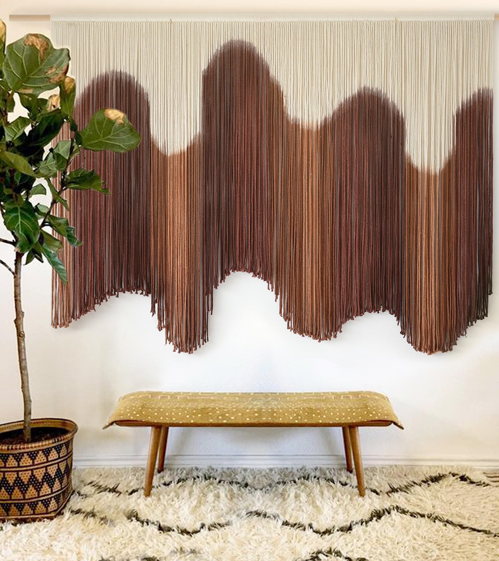 IOWER Large Macrame Wall Hanging Boho Wall Art Green Fiber Dip-Dyed Handmade Macrame Cord for Headboard Bedroom Living Room Fireplace 57" W x 39" L