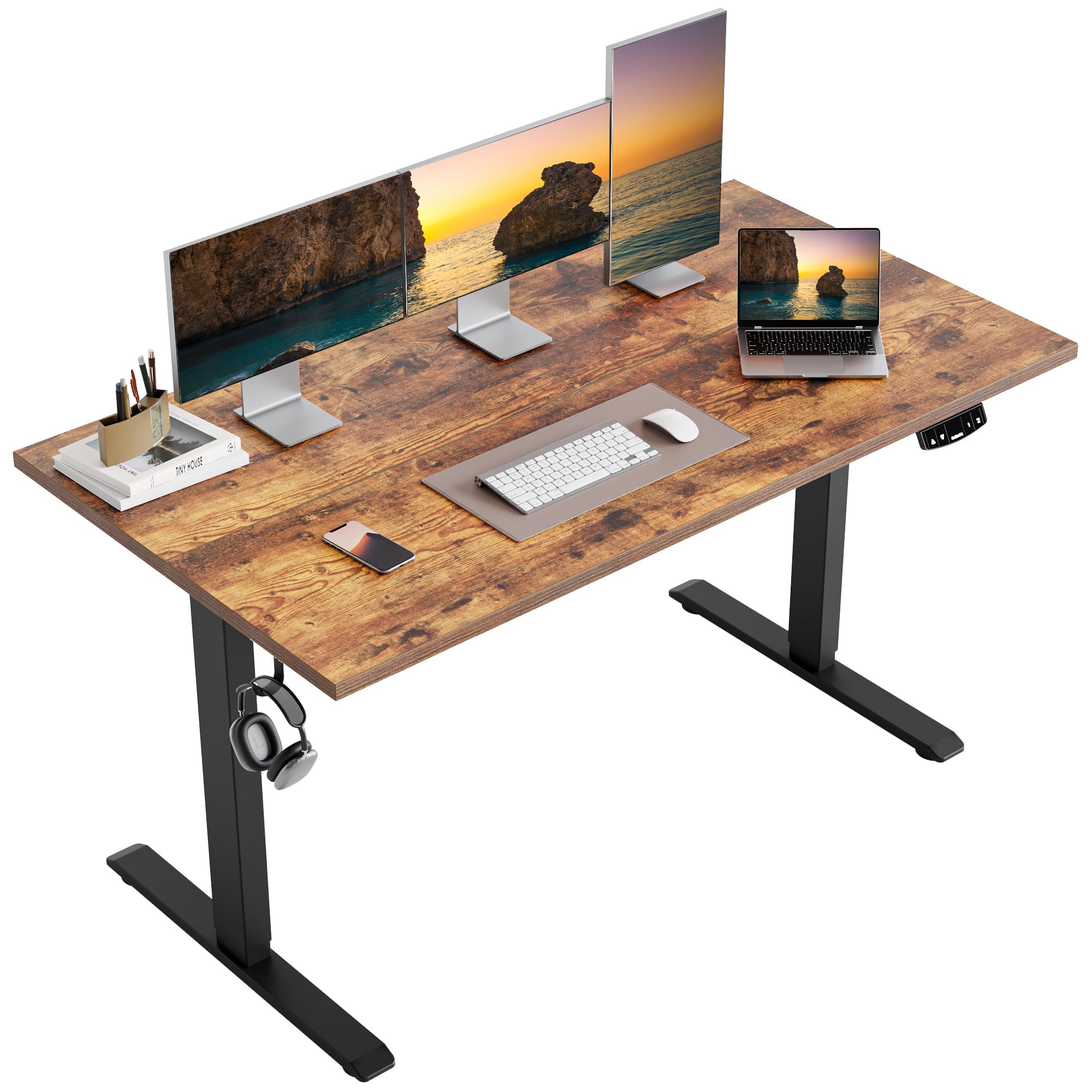Agilestic Electric Standing Desk, 63 x 24 Inches Height Adjustable Desk, Sit Stand up Desk for Work Office Home, Splice Board, Rustic Brown