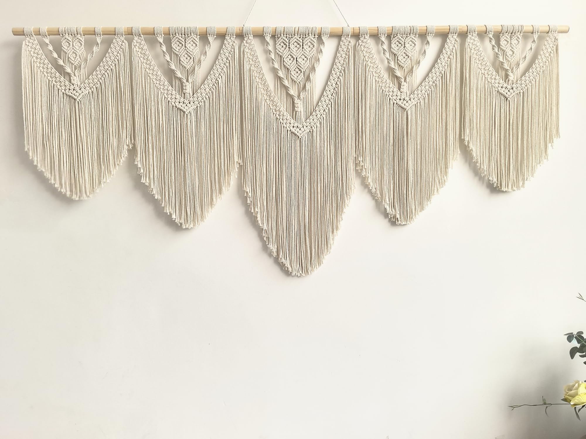 Extral Large macrame wall hanging, 71'' W x 32'' L boho wall art tapestry wall decor for urban entryway,living room,bedroom decor, headboard woven wall art, big fiber art over couch art for Yarn hallway (Wood Bead-B)