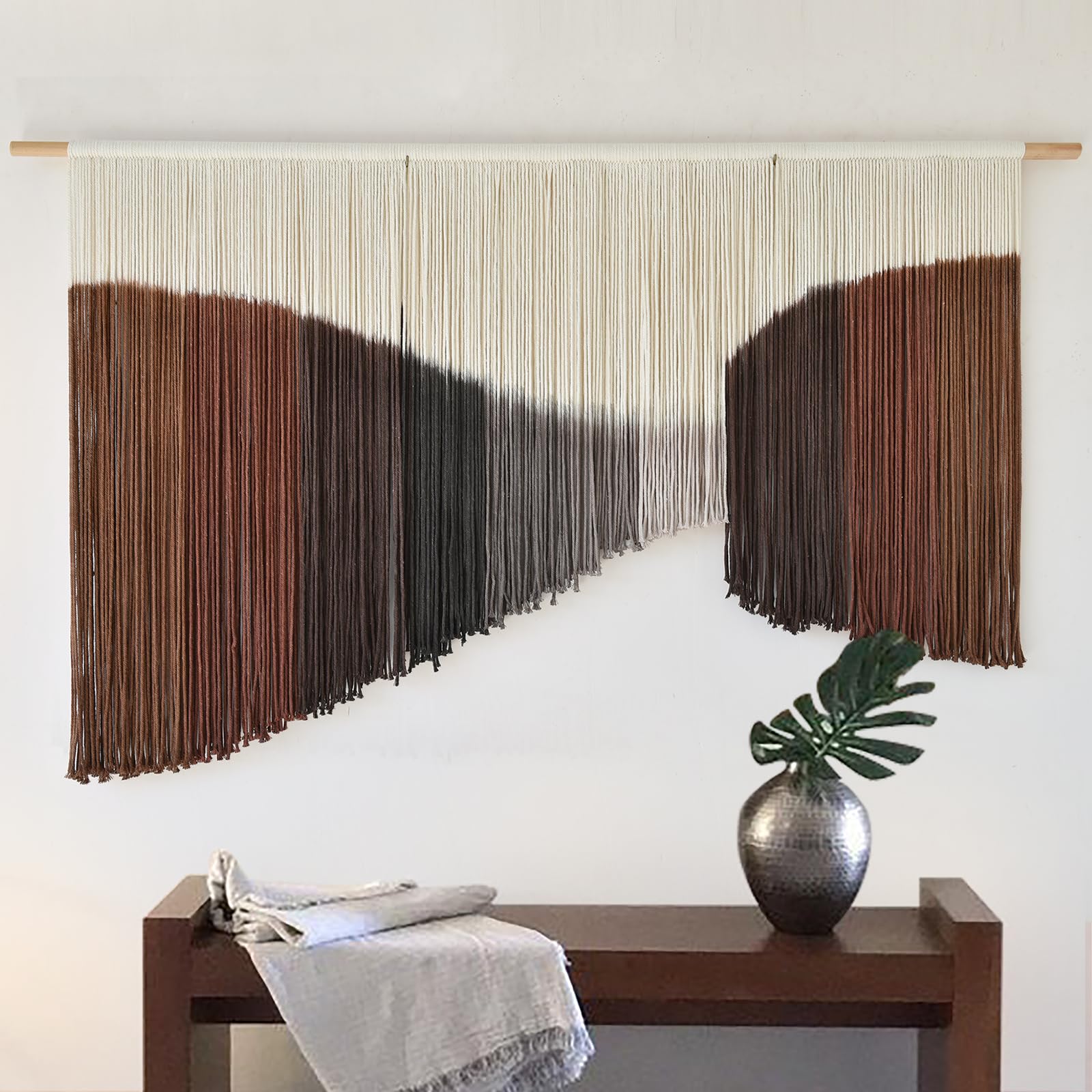 Macrame Wall Hanging Blue dip dye Handcrafted Decorative Art for Living Room Bedroom or Office Boho Chic Modern Wall Decor with Unique Beadwork 57" W × 43" L