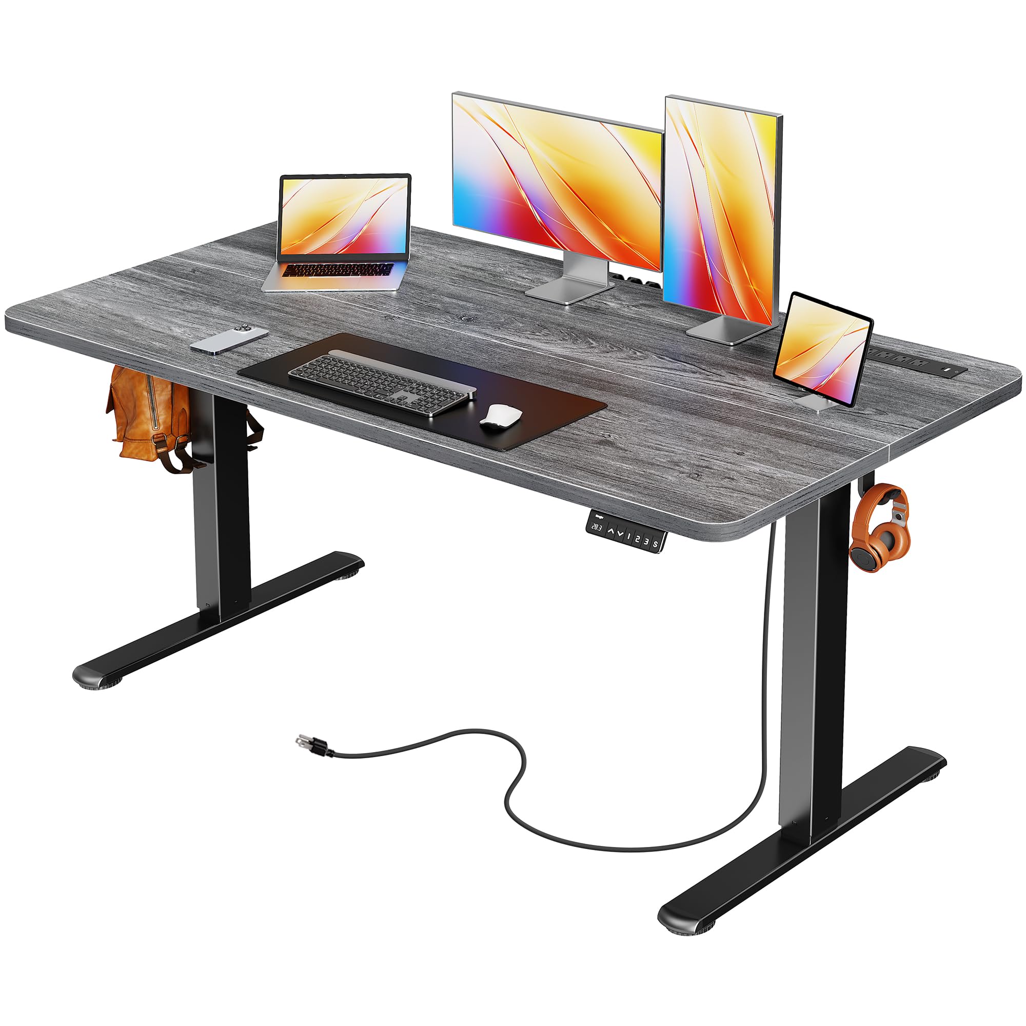 Huuger 47 X 24 Inch Electric Standing Desk with Power Outlets and USB-C Port, Height Adjustable Desk, Sit Stand Desk for Home Office, Computer & Gaming Desk with 4 Presets, Stable Steel Frame, Black