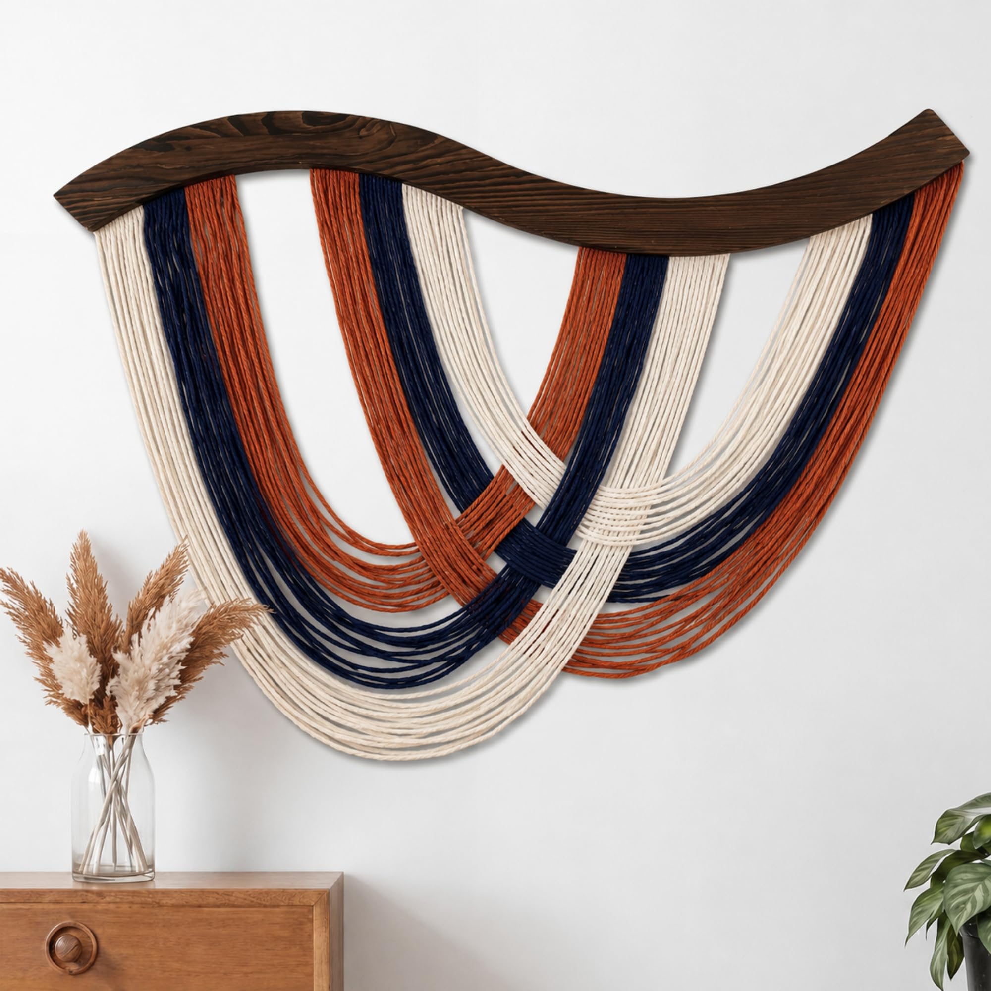 Mindsoft Warm Neutral Macrame Wall Hanging Dip Dyed Yarn Wall Art, Modern Boho Decor Handmade Cotton Rope Tapestry for Bedroom, Living Room, Nursery, 31.5 x 23.6 Inch