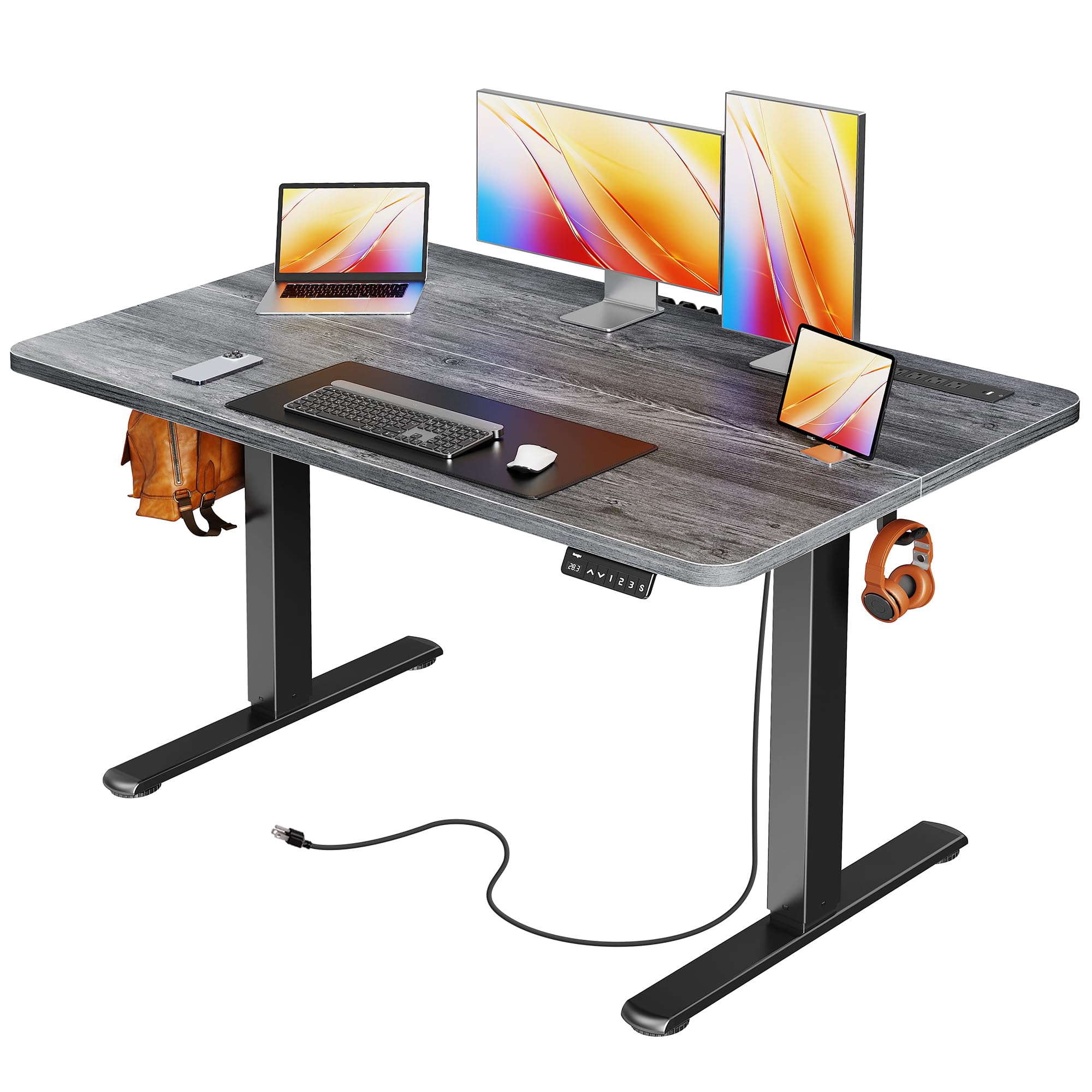 Huuger 47 X 24 Inch Electric Standing Desk with Power Outlets and USB-C Port, Height Adjustable Desk, Sit Stand Desk for Home Office, Computer & Gaming Desk with 4 Presets, Stable Steel Frame, Black