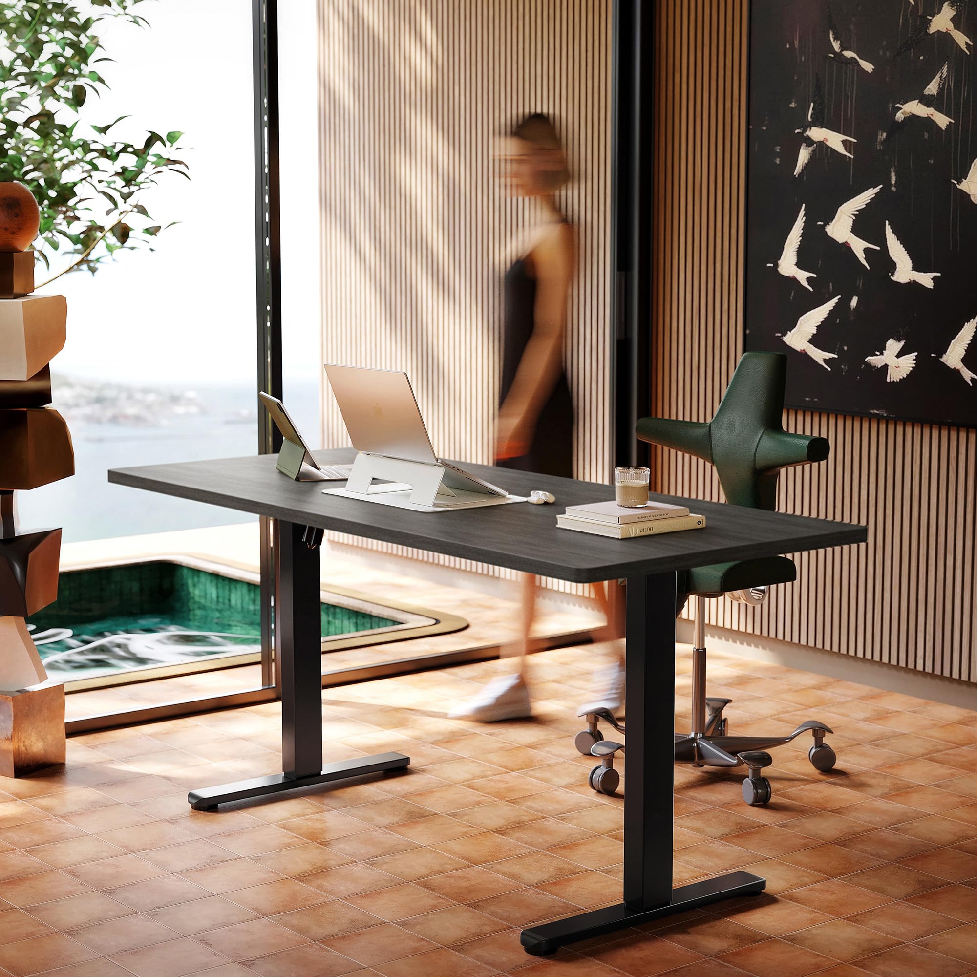 HUANUO 32" Small Electric Standing Desk Adjustable Height, 4 Memory Height Settings, Sit Stand Up Desk for Home Office & Computer Workstation, LightWalnut