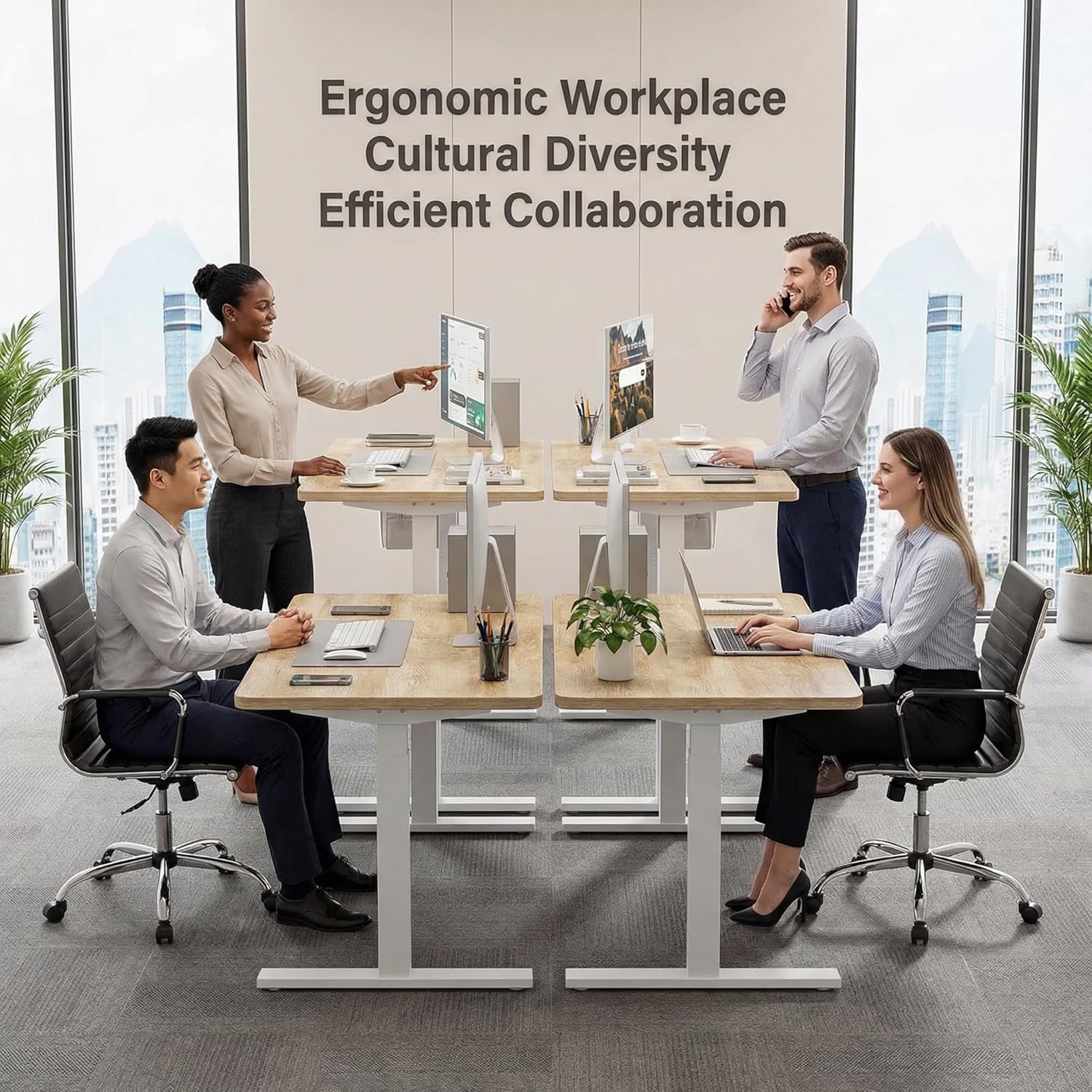 Grandder 55x32 Large Electric Standing Desk, Height Adjustable Computer Desk with 2 Memory Presets, 31.5" Deep Desktop Sit Stand Desk Home Office Desk Workstation Table with Hooks, Oak