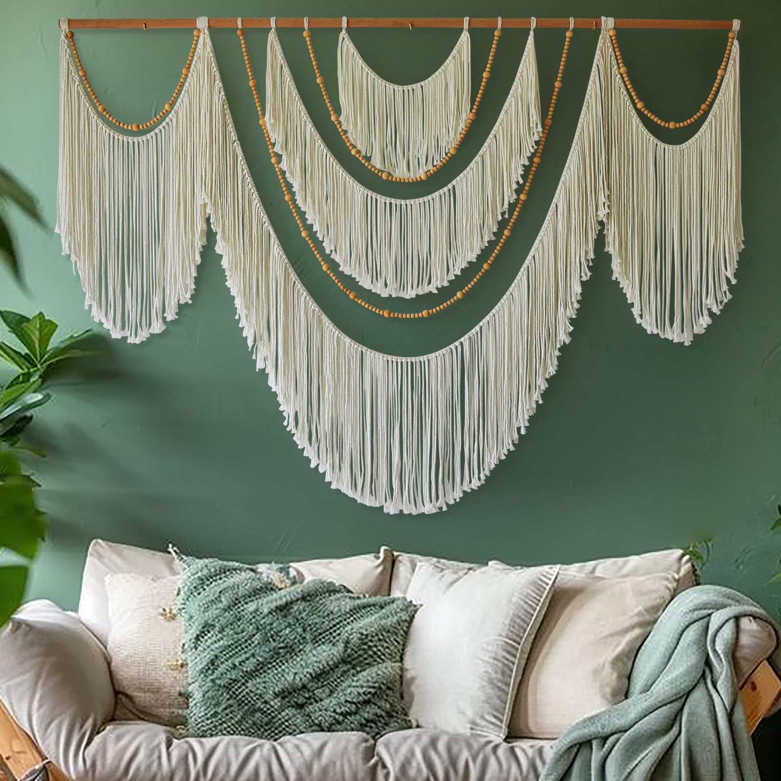Flber Macrame Wall Hanging Macrame Wall Decor Large-Scale Tie-Dye Tapestry Living Home Room Wall Decor 57" Wx 35" L