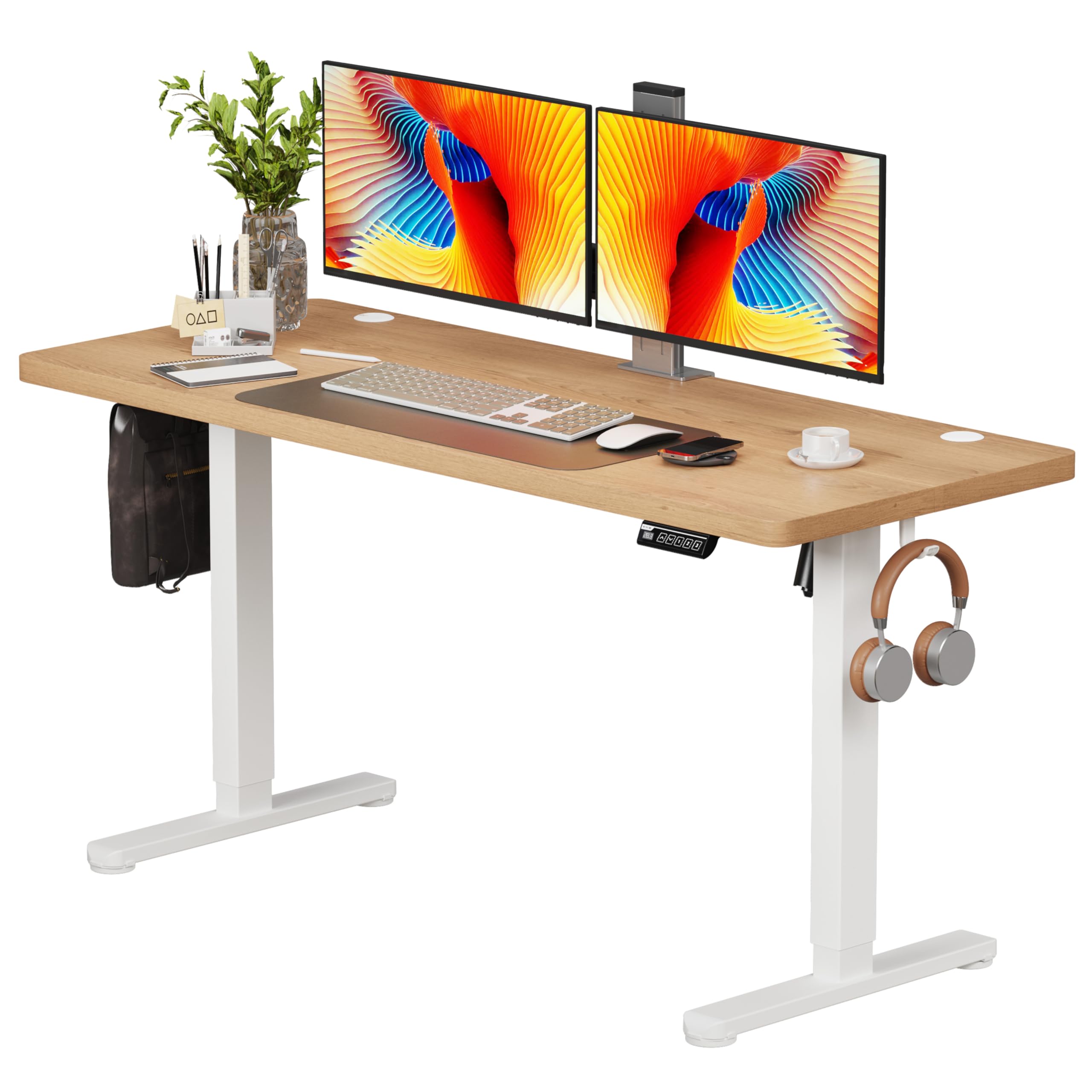 Monomi Electric Height Adjustable Standing Desk, 48x24 Inches, Ergonomic Home Office Sit/Stand Up Desk with Two-Piece Desktop (Black Steel Frame/Rustic Brown Top)