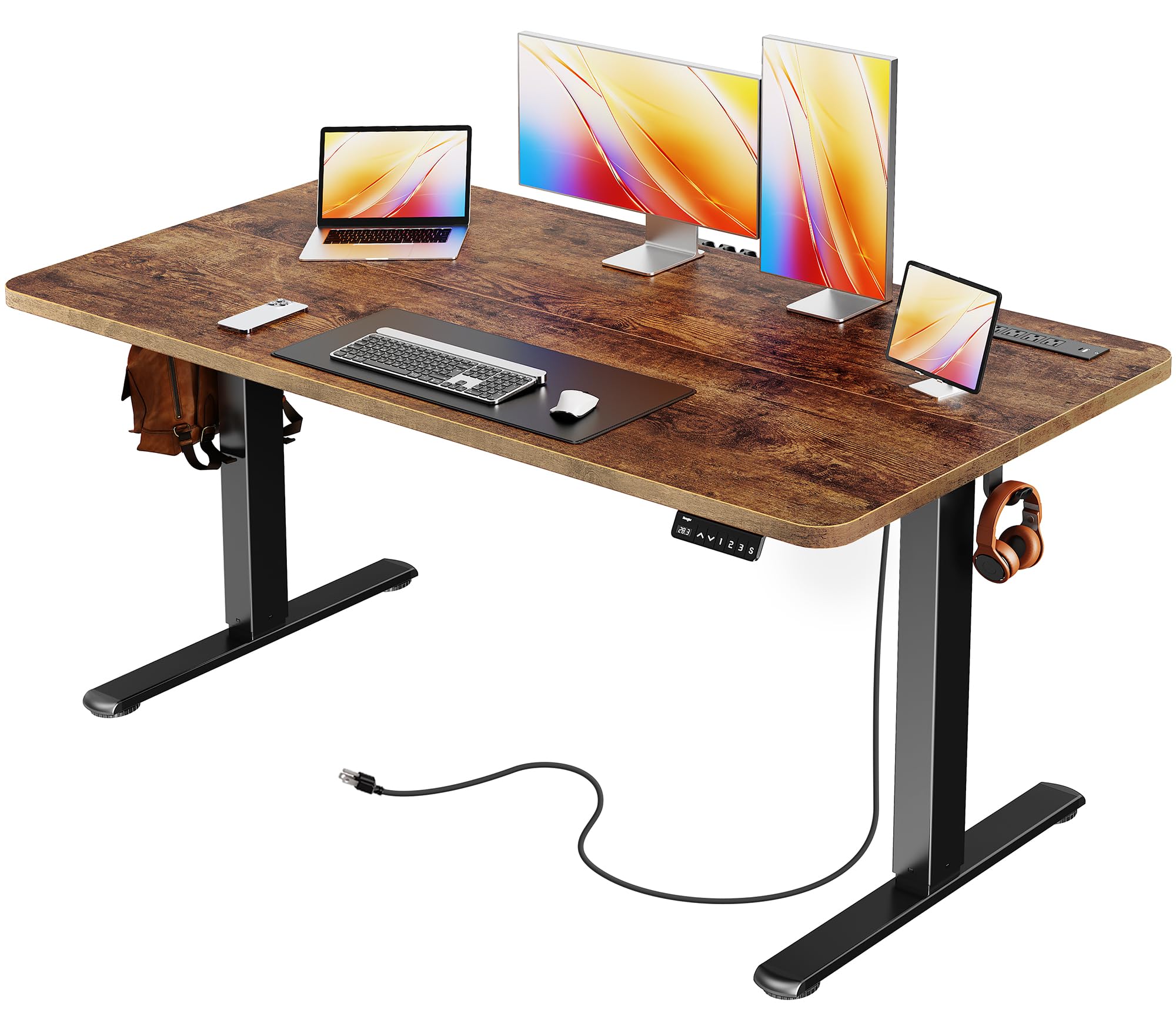Huuger 47 X 24 Inch Electric Standing Desk with Power Outlets and USB-C Port, Height Adjustable Desk, Sit Stand Desk for Home Office, Computer & Gaming Desk with 4 Presets, Stable Steel Frame, Black