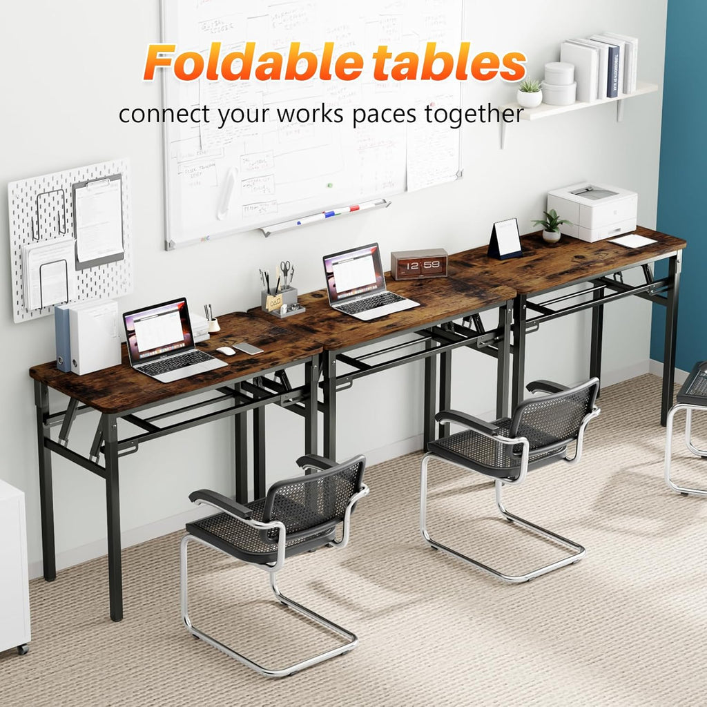 BYMECOST 39 inches Folding Computer Desk, No Assembly Long Foldable Office Table, Portable Large Foldable Home Office Desk, No Install Activity Table Conference Table (Brown, 39.4")