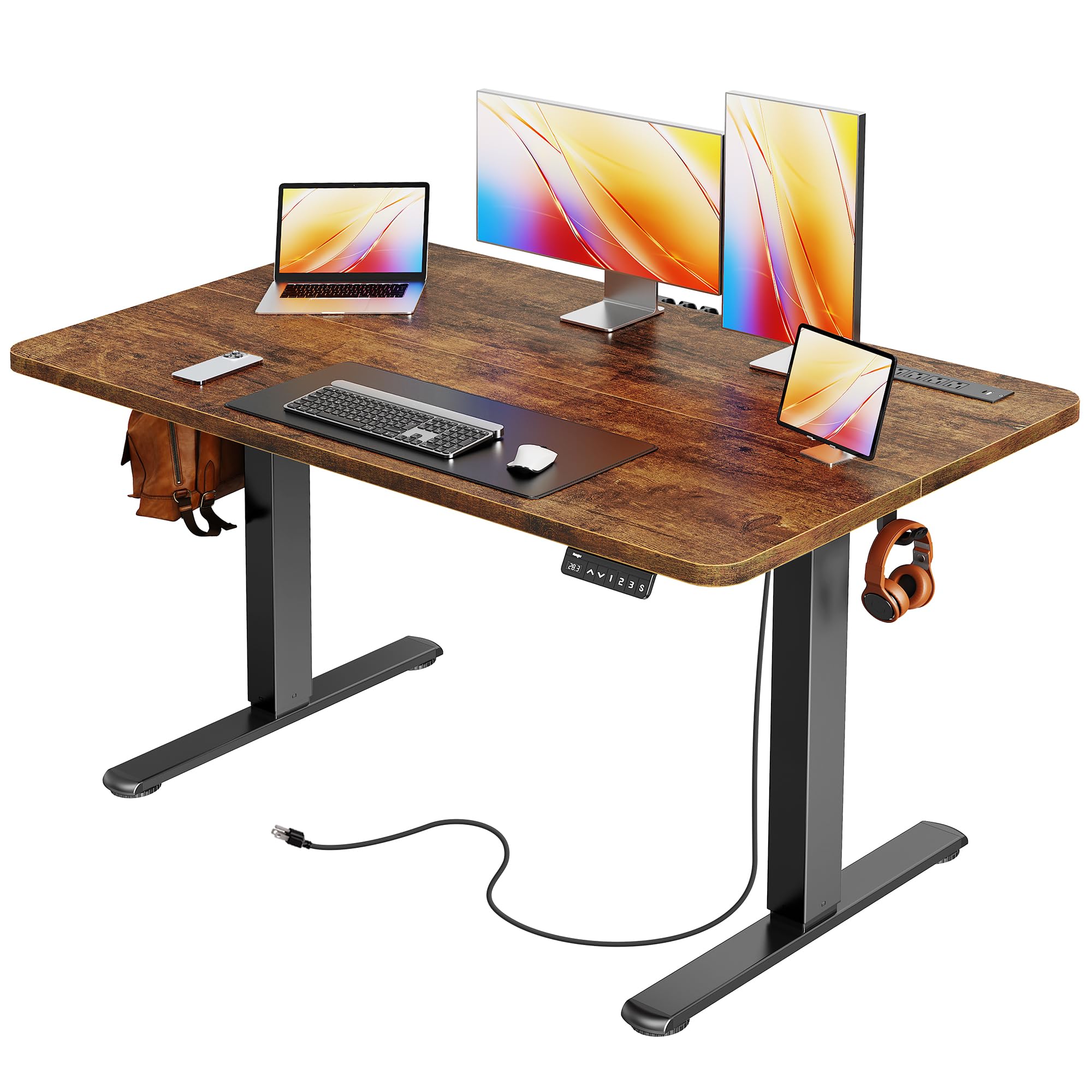 Huuger 47 X 24 Inch Electric Standing Desk with Power Outlets and USB-C Port, Height Adjustable Desk, Sit Stand Desk for Home Office, Computer & Gaming Desk with 4 Presets, Stable Steel Frame, Black