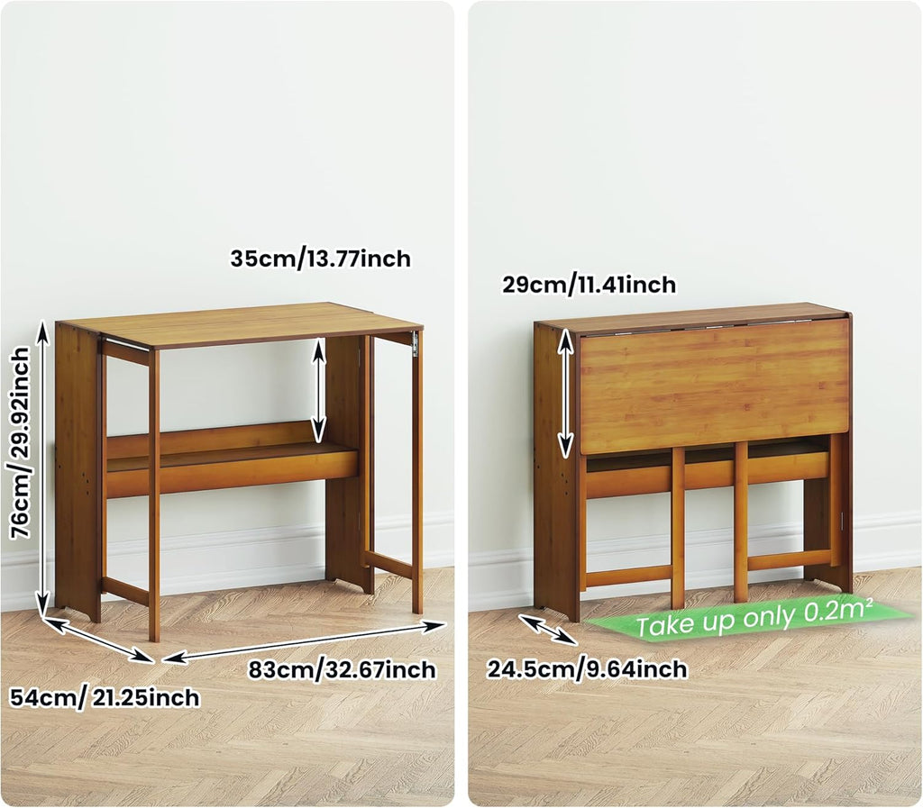 Wood Foldable Desk,Space Saving Foldable Table Bamboo Folding Desk Study Table with Bookshelf for Office Home Study Bedroom