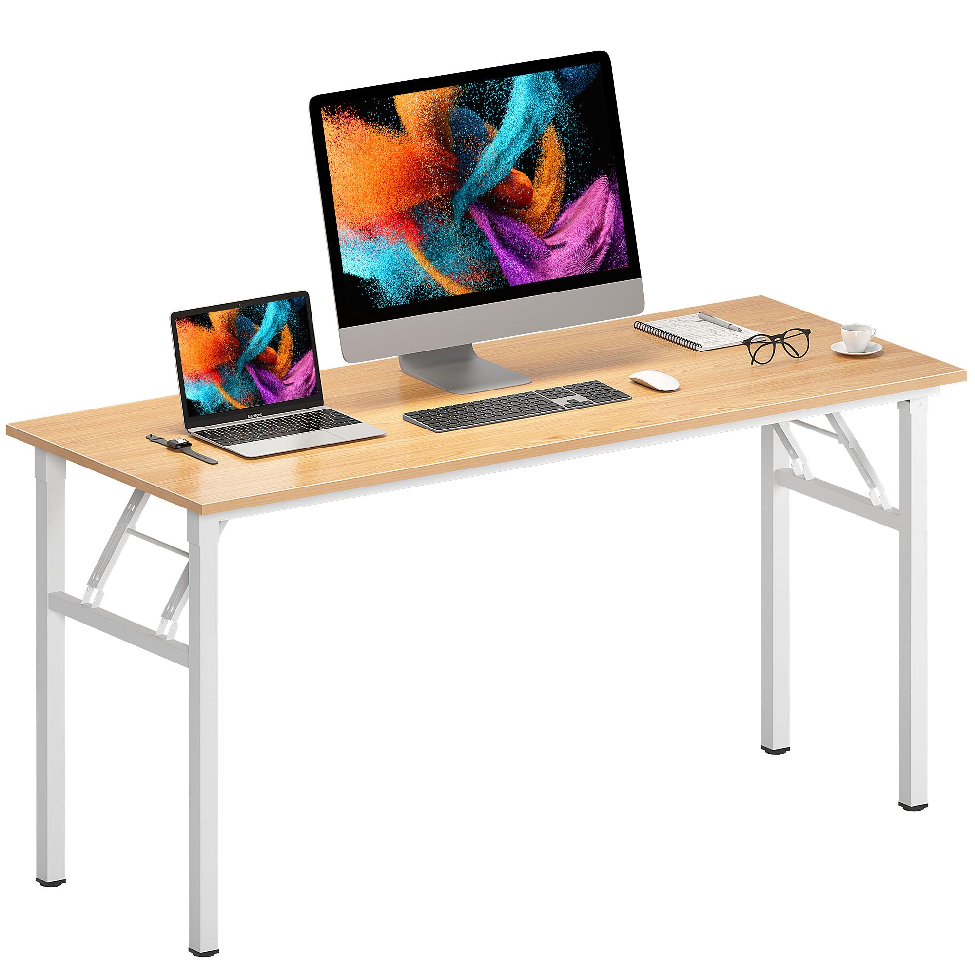 Need Office Computer Desk - 47.2L Sturdy and Heavy Duty Folding Laptop Table,Writing Table/Home Office Desk/Sewing Table,No Assembly Required (Teak Color) AC5BB12060