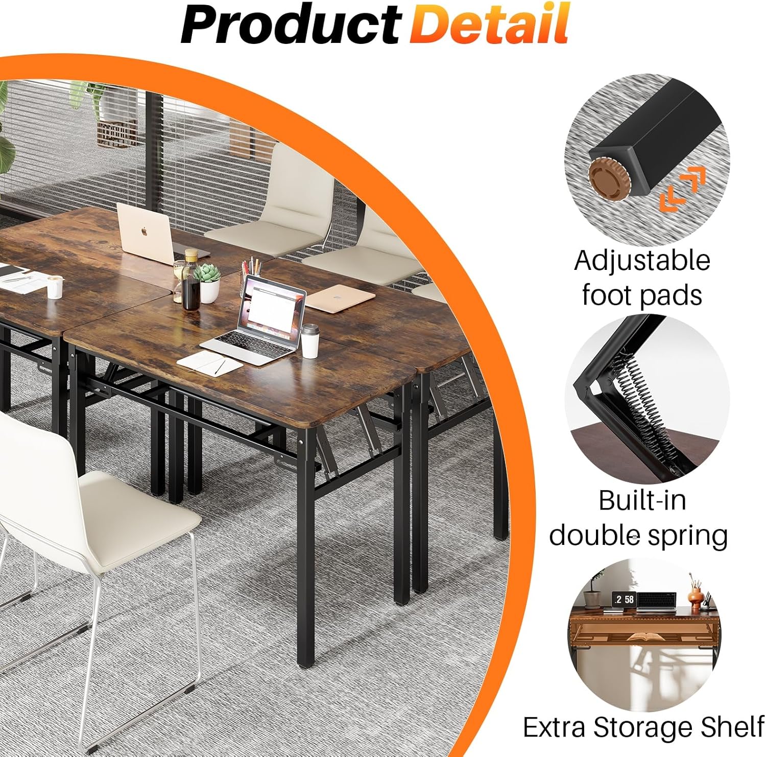 BYMECOST 39 inches Folding Computer Desk, No Assembly Long Foldable Office Table, Portable Large Foldable Home Office Desk, No Install Activity Table Conference Table (Brown, 39.4")