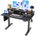 TIQLAB Standing Desk with Two Drawers, Stand Up Standing Desk Adjustable Height, Electric Sit Stand Table with Storage Shelf and Splice Board, 55 * 24 inch, Maple