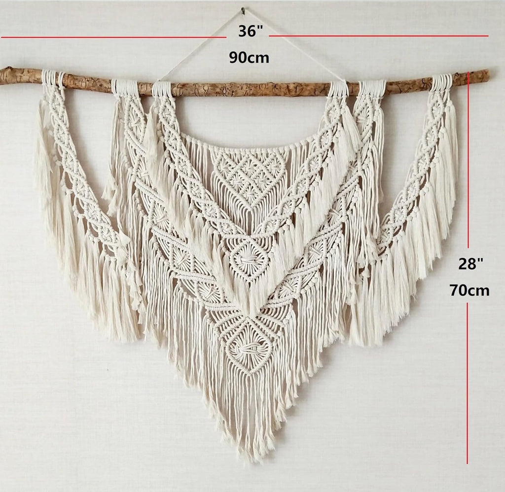 QLBUJ Large Macrame Wall Hanging Natural Driftwood Macrame Tapestry Above Headboard Boho Home Decor for Bedroom Living Room Apartment Wedding Party,36" W X 28" L
