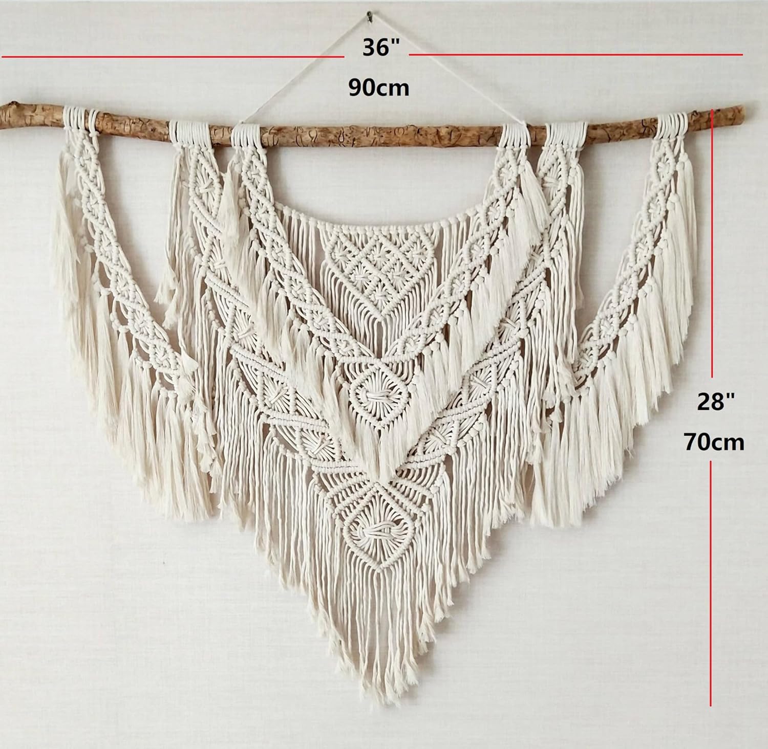QLBUJ Large Macrame Wall Hanging Natural Driftwood Macrame Tapestry Above Headboard Boho Home Decor for Bedroom Living Room Apartment Wedding Party,36" W X 28" L