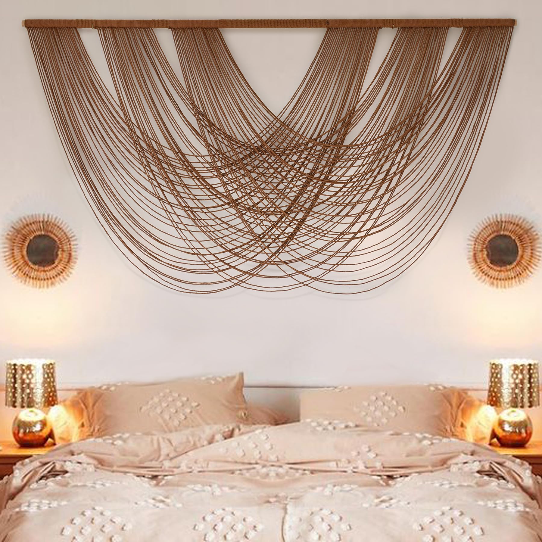 Flber Macrame Wall Hanging Handcrafted Boho Wall Decor Bead Woven Wall Hanging for Bedroom, Living Room, Entryway, Farmhouse or Nursery Bohemian Home Aesthetic 57"x35"