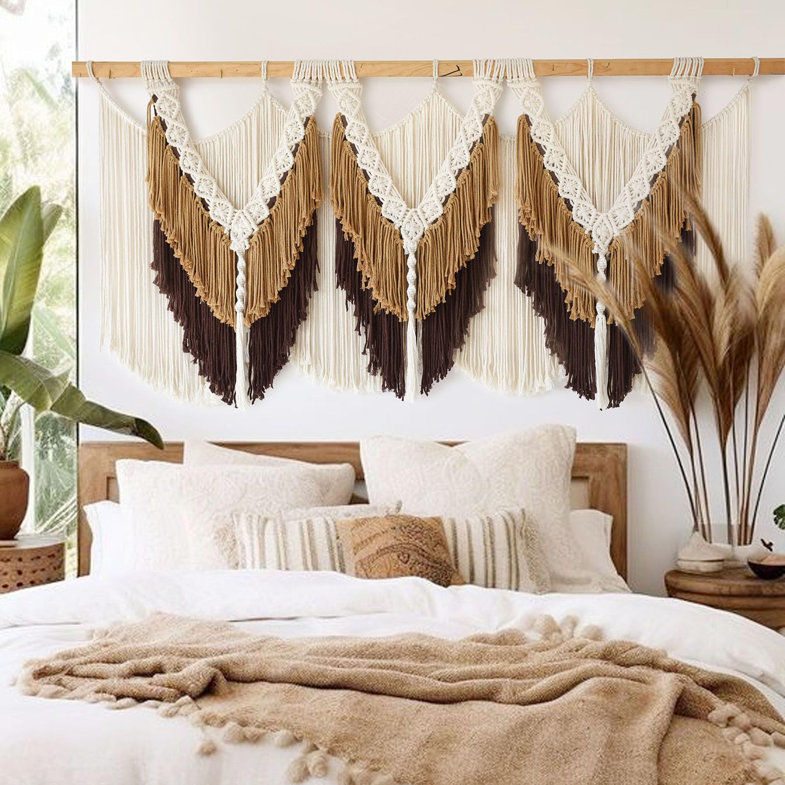 IOWER Macrame Wall Decor 75" W x 35" L Extra Large Macrame Wall Hanging Craftsmanship Boho Wall Decor