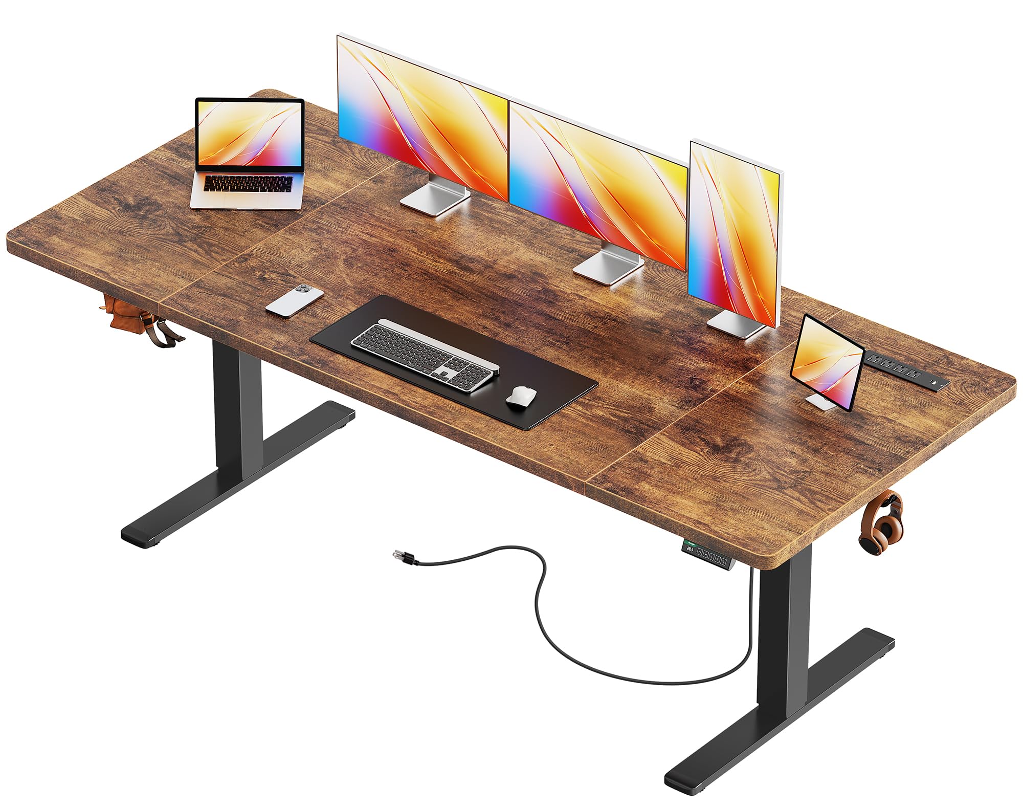 Huuger 47 X 24 Inch Electric Standing Desk with Power Outlets and USB-C Port, Height Adjustable Desk, Sit Stand Desk for Home Office, Computer & Gaming Desk with 4 Presets, Stable Steel Frame, Black