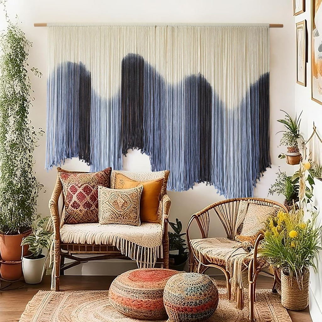 IOWER Large Macrame Wall Hanging Boho Wall Art Green Fiber Dip-Dyed Handmade Macrame Cord for Headboard Bedroom Living Room Fireplace 57" W x 39" L