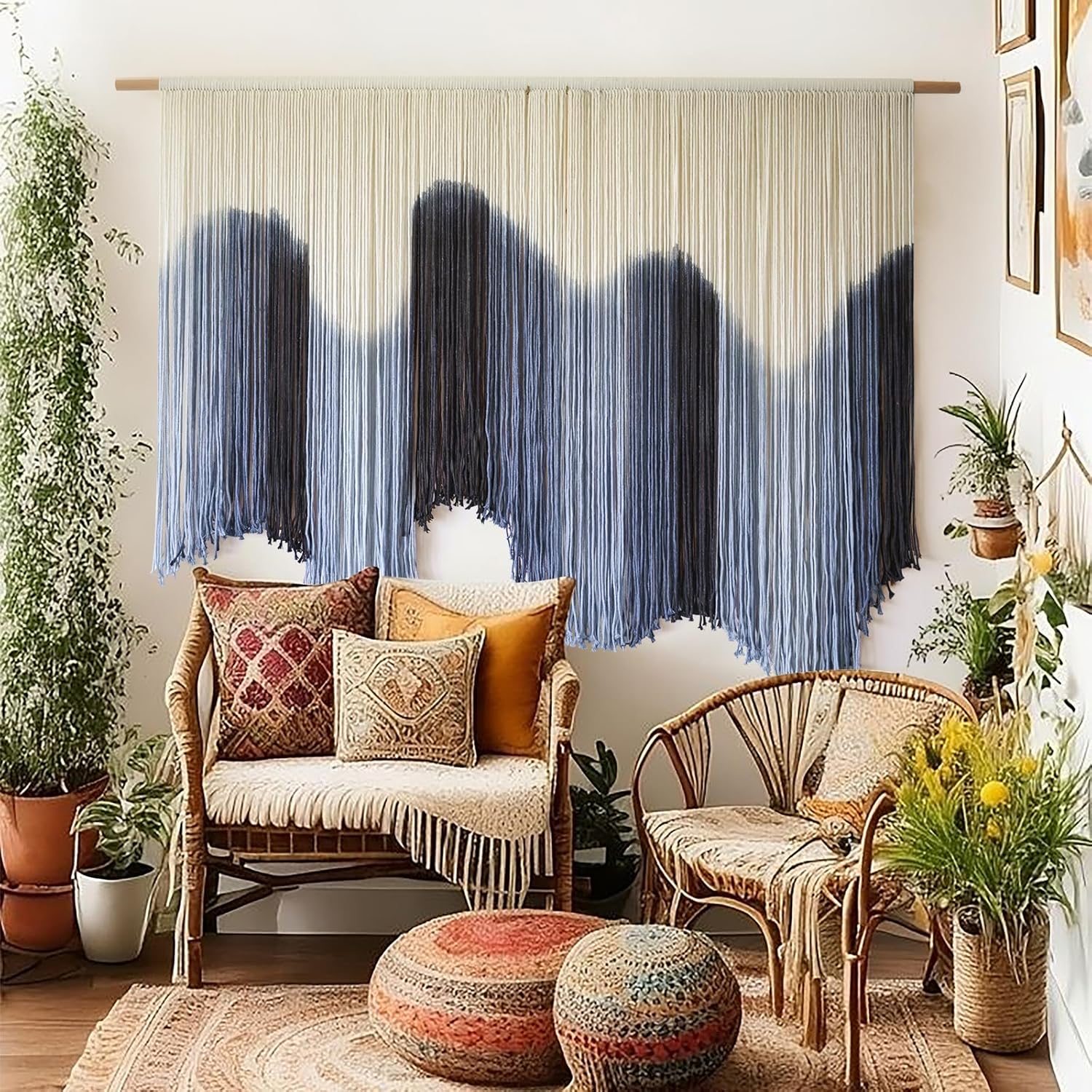 IOWER Large Macrame Wall Hanging Boho Wall Art Green Fiber Dip-Dyed Handmade Macrame Cord for Headboard Bedroom Living Room Fireplace 57" W x 39" L