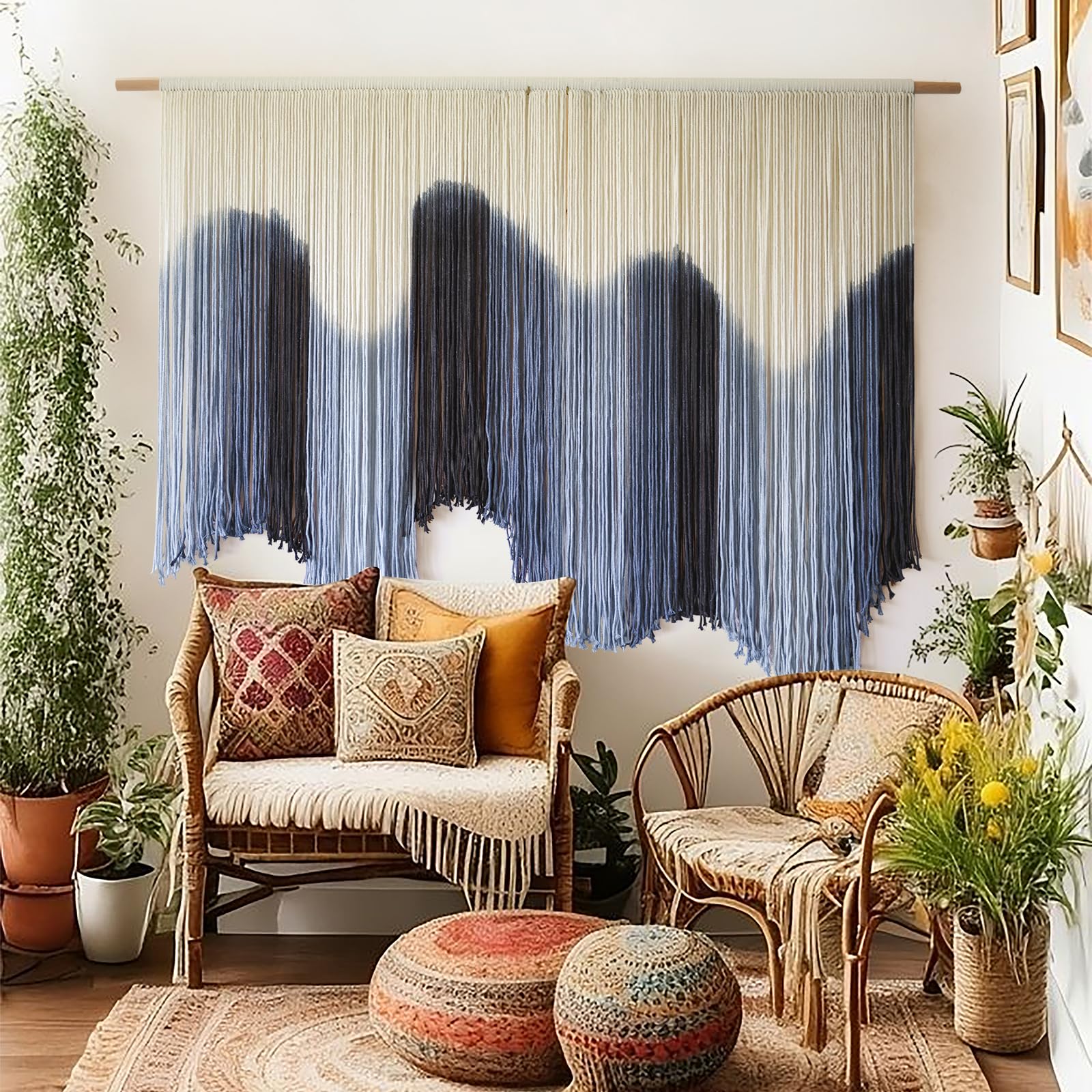 IOWER Large Macrame Wall Hanging Boho Wall Art Green Fiber Dip-Dyed Handmade Macrame Cord for Headboard Bedroom Living Room Fireplace 57" W x 39" L