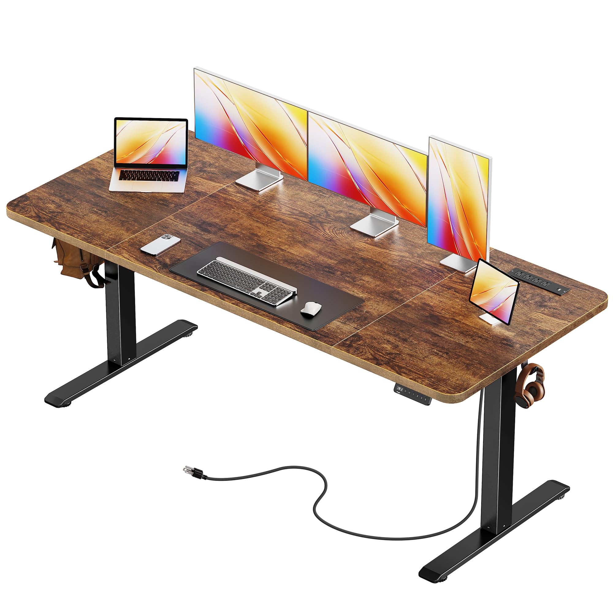 Huuger 47 X 24 Inch Electric Standing Desk with Power Outlets and USB-C Port, Height Adjustable Desk, Sit Stand Desk for Home Office, Computer & Gaming Desk with 4 Presets, Stable Steel Frame, Black
